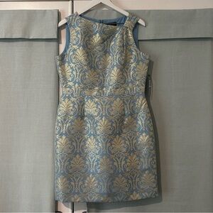 Tahari Louisa Jacquered French Gold/Blue Dress NWT Size 12P